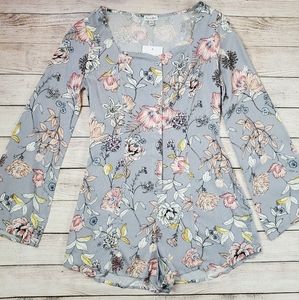Lovefire romper NWT bell sleeved grey floral print